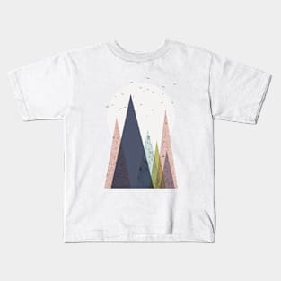 Mid-Century Scandinavian Mountains Kids T-Shirt